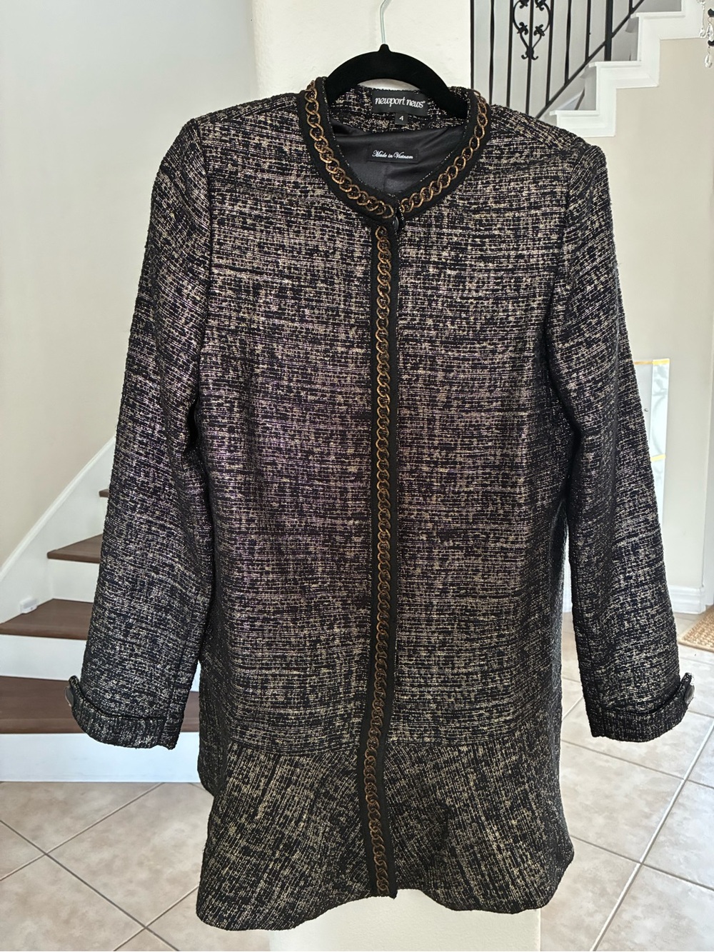 Newport News Black & Cream Tweed Chain-Trim Jacket